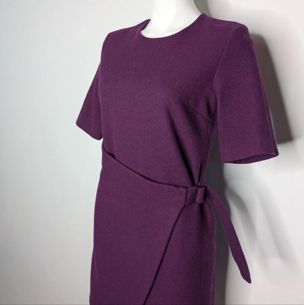 Kate Spade Saturday Purple Belted Short Sleeve Wool Midi Wrap Dress L